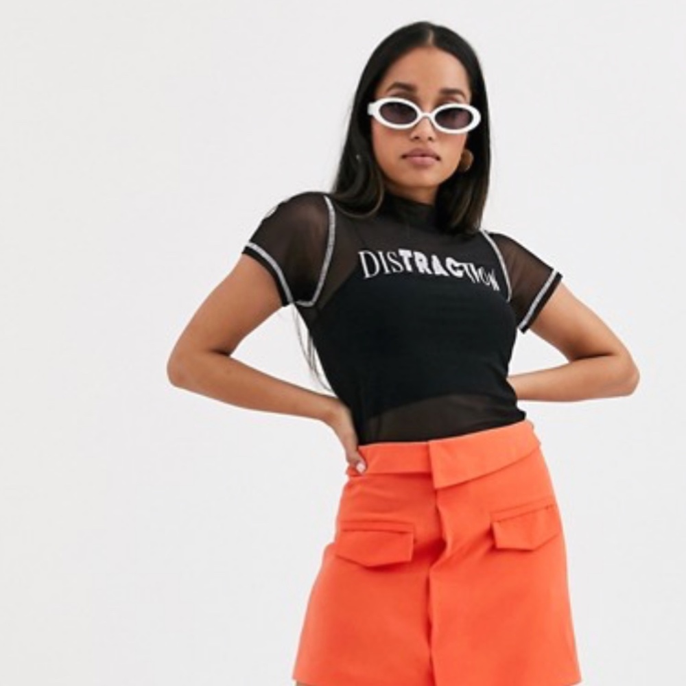 ASOS DESIGN Petite top in mesh with cutabout motif